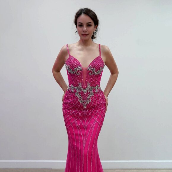 New Sequins Embellished Maxi Party Gown w/ Rhinestones & Zipper Back JT2709T - Picture 1 of 8